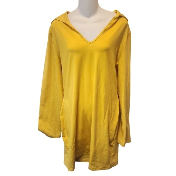 Women's Yellow V Neck Long Sleeve Hooded Mini Dress XXL - Picture 3 of 10